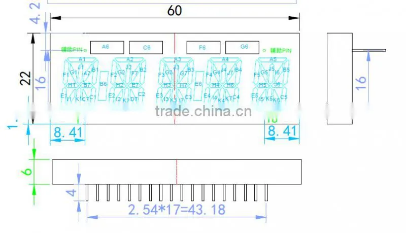 custom 5 digit alphanumeric 16 segment led display