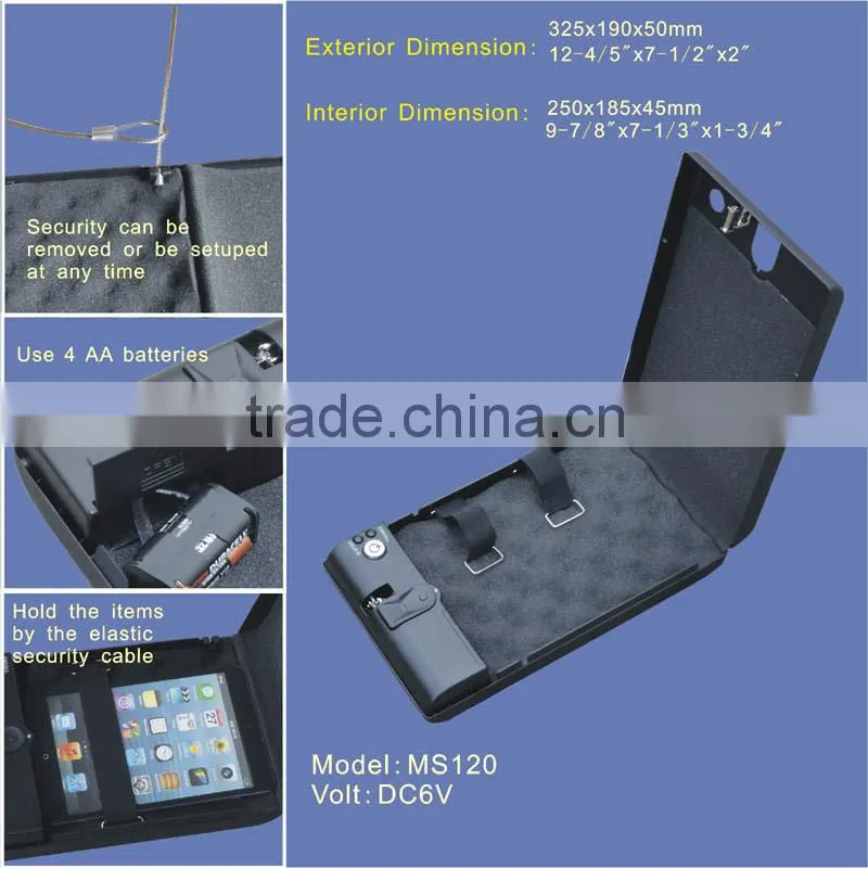 Wholesale- MS120 Micro Vault Portable Fingerprint Biometric Mini Car Gun Pistol Security Storage Portable Steel Safe Box / Vault