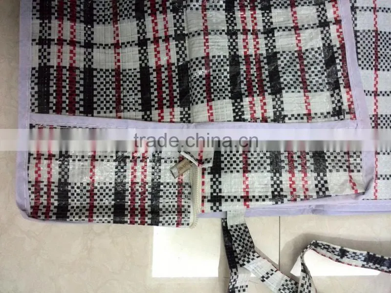 Customized PP Black Check Luggage Travel Sacks Woven Bags