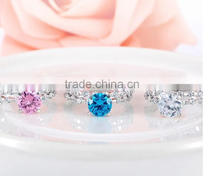 High quality blue crystal ring made with yumei