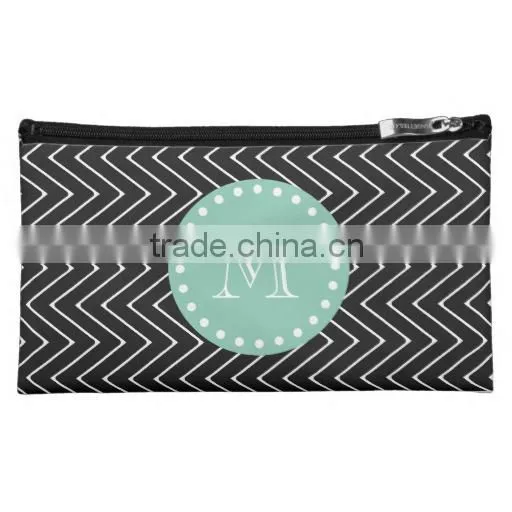 Black and White Striped Pattern Hot Pink monogrammed cosmetic bag