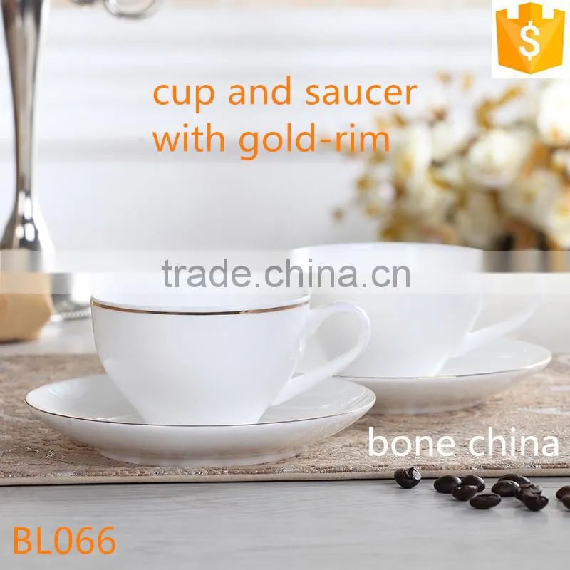 with 3 gold-rim fine bone china 250ml cup and saucer