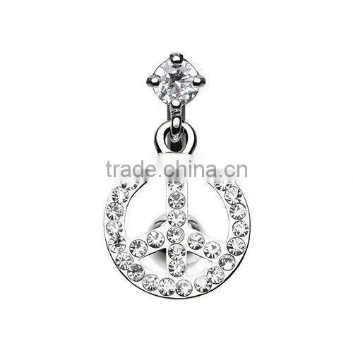 Peace Reverse 316L Surgical Steel Belly Button Ring