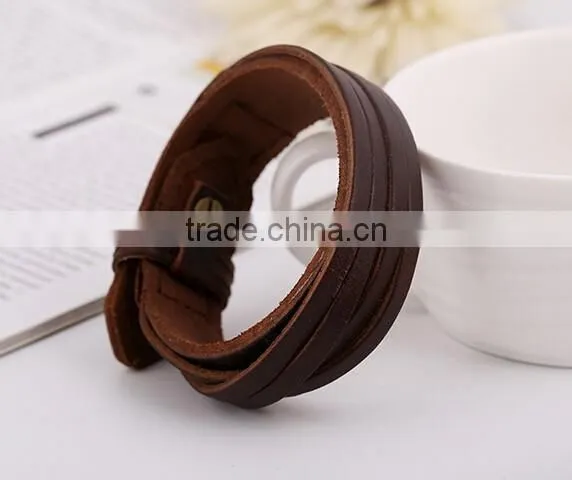 Mens Genuine Leather Wrap Bracelet Fashion Wristband Cuff Bracelet Womens Bangle