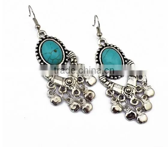 New design Vintage Gold Plated Ginasy Bohemia Style Turquoise Drop Earrings