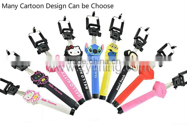 Zyiming wholesale cartoon selfie stick YM-Z07-7 monopod selfie stick rubber cap for smartphone