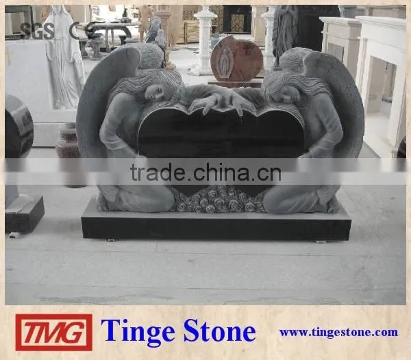 Carved angel granite tombstone double heart designs
