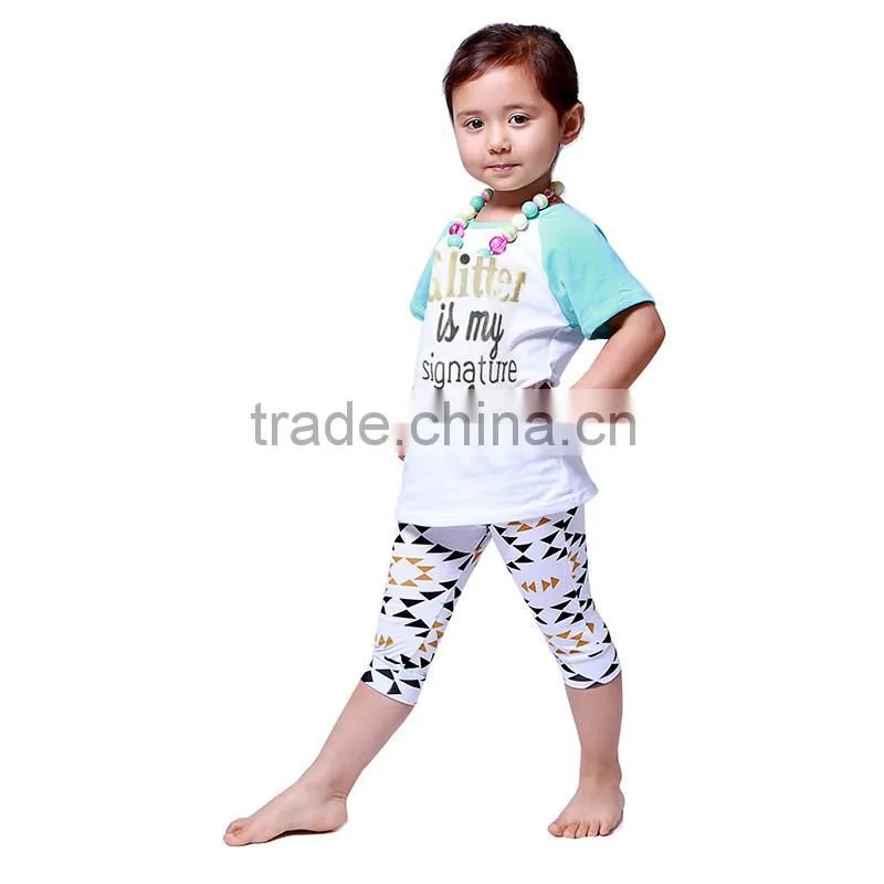 2016 kaiya summer kids girls printed and enbrodery designs t-shirt and pant