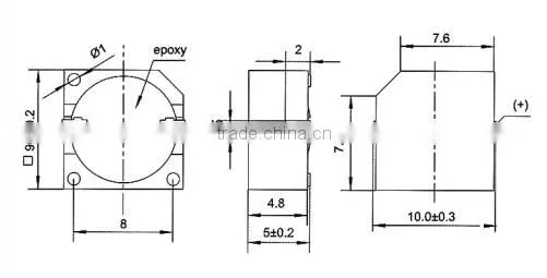 SMT9650 10mm 5V square SMD piezoelectric internal driver buzzer with top hole (FBELE)