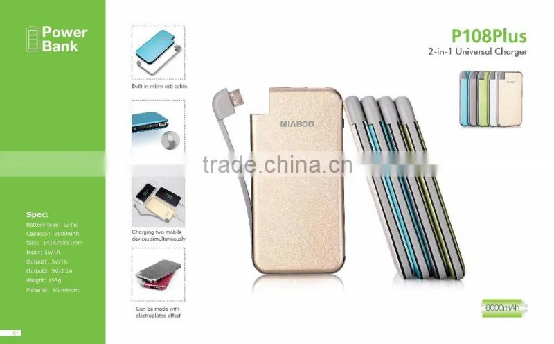 Real capacity 6000mah Charger external battery charger portable power bank with Dual USB for mobile phone