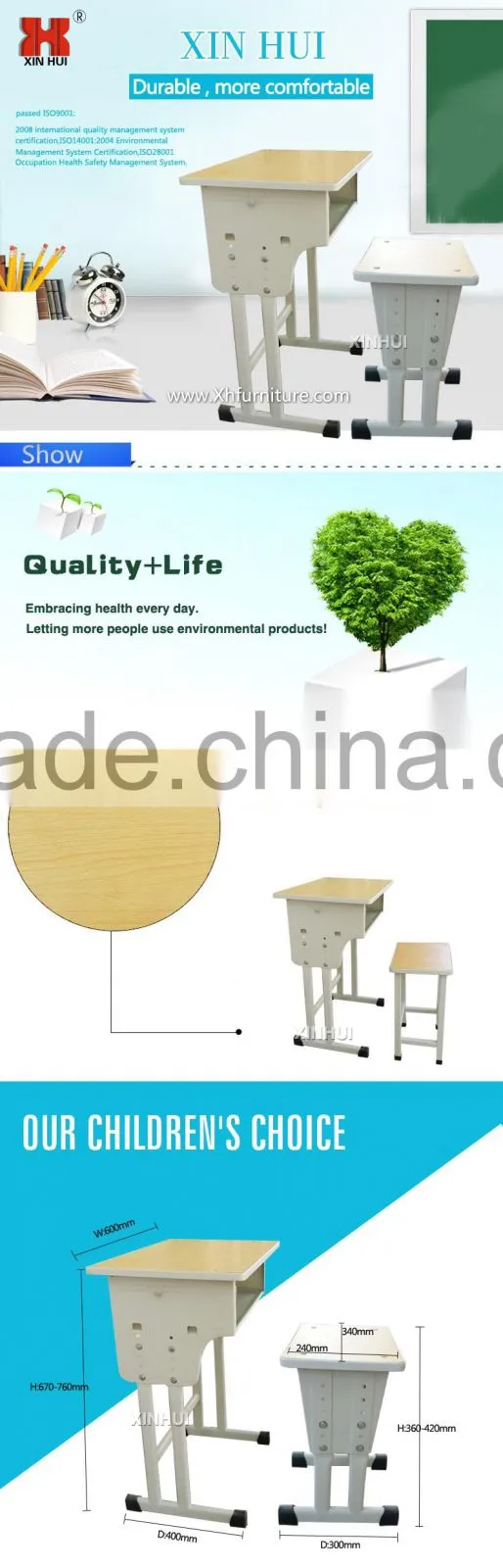 Modern style wooden desktop school desk and chair