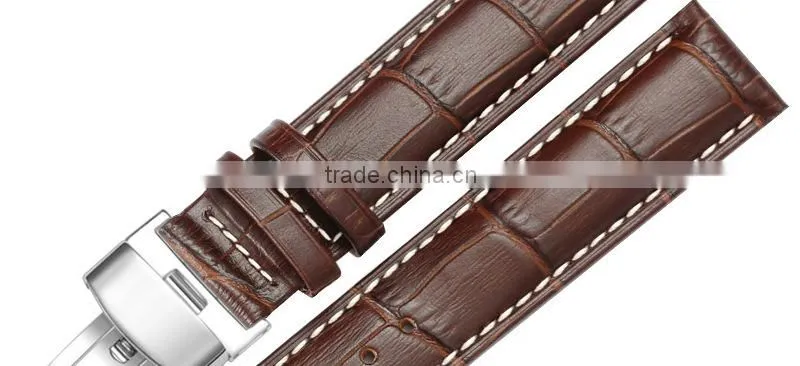 Men Waterproof Classic Head Layered Genuine Cow Leather Butterfly Clasp Watch Band 22mm 24mm