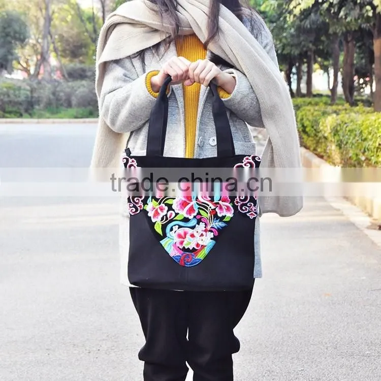 Luckybag women handbag canvas delicate lady shoulder bags flannel with embroidery