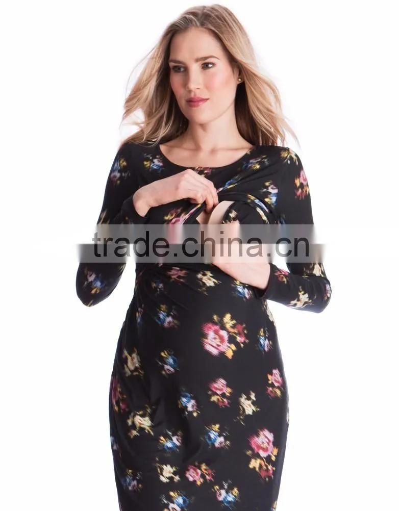 Newest Style Print Islamic Maternity Clothes for Spring and Autumn
