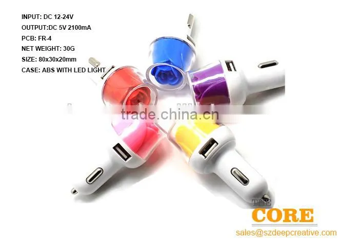 F2 two USB port car charger,2 port car charger,cheap car usb charger,Rose flower car charger