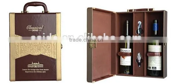 Wine box manufacturers pu wine box for 2 bottles silk screen printing