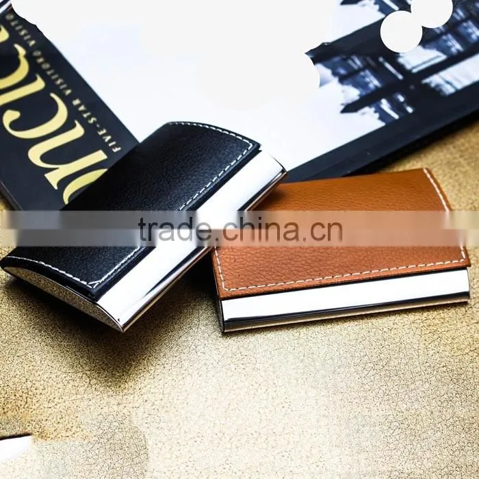 Black blocking RFID PU leather credit card case and business name card holder with customized engraving LOGO