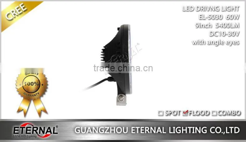 9in 60W high power round transportation equipment vehicles led driving headlight car automotive led working light
