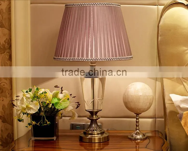 Romantic purple color lampshade K9 clear crystal table lamp