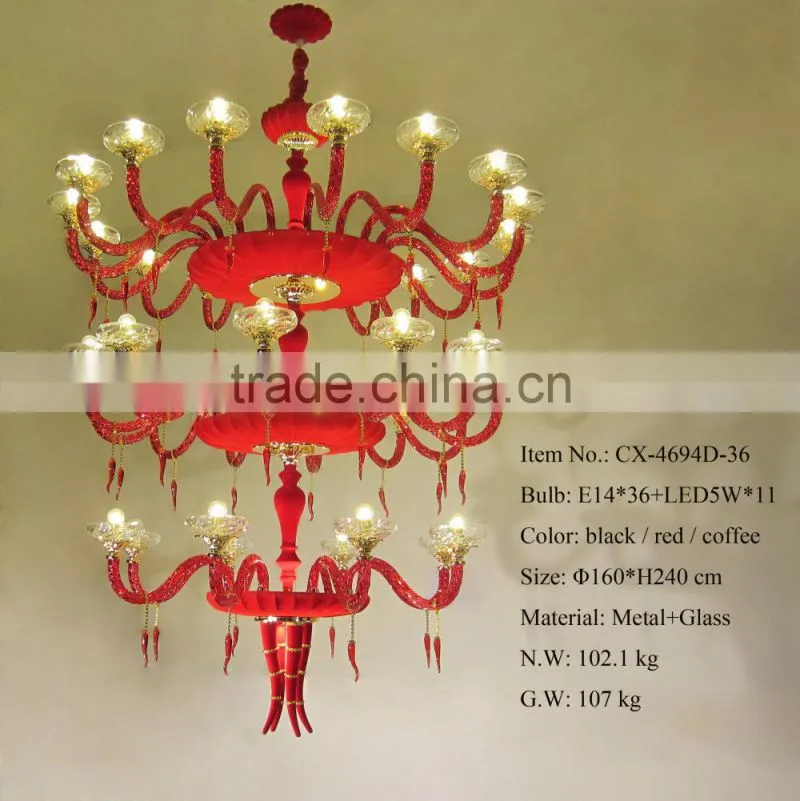 Hot Sale E14 Decorative Metal Chandelier/Beautiful New Design Three Levels Decorative Red Chandelier