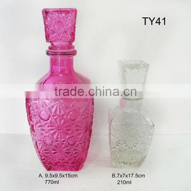 square glass rum wine decanter with glass cork lid