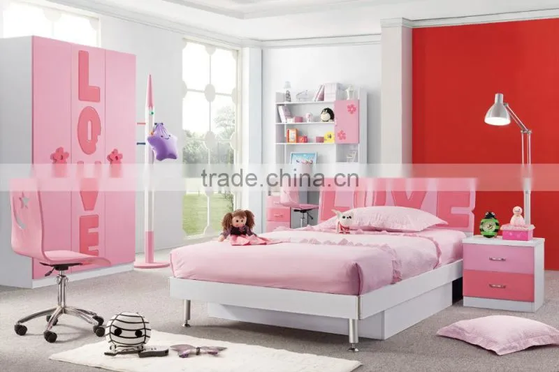 RD105 Love twins girl pink princess bedroom set 2016 alibaba new children kids colofurl cartoon furniture on sale in stock