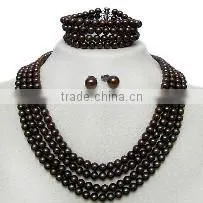 wholesale 6-7mm brown fresh water pearl jewelry set necklace bracelet earrings