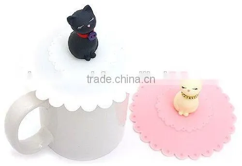 Food grade silicone rubber Anti-dust Airtight Seal Silicone Drink Cup Lids with cat head shape