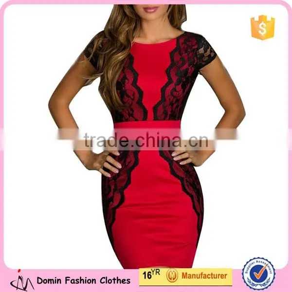 Women's Fashion Lace Splicing Pencil Mini Bodycon Dress
