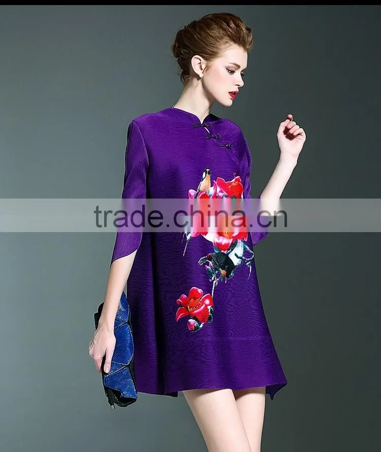 Fashion woman pleat mandarin collar Chinese dresses