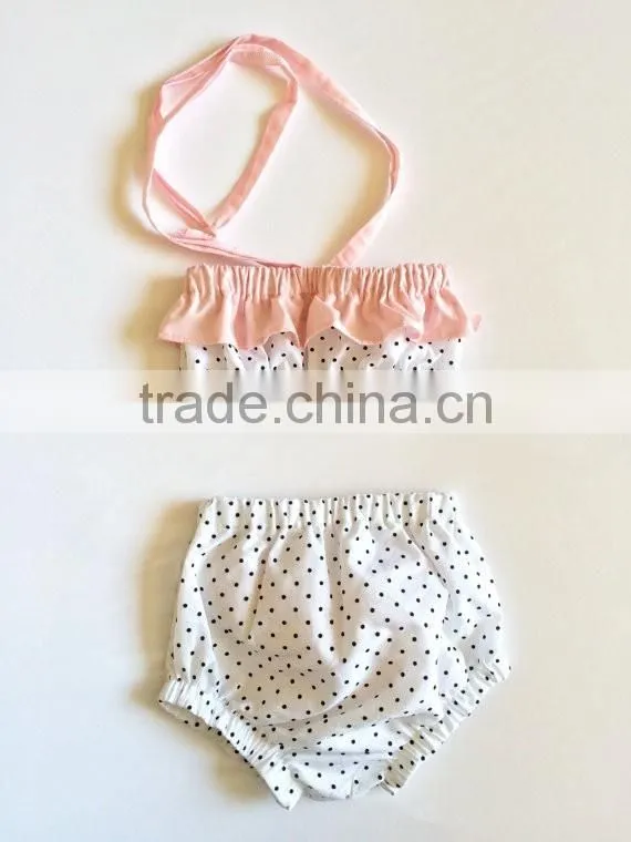 European kids hot swimwear girls aqua blue bandeau bubble shorts vintage headwrap 3 piece