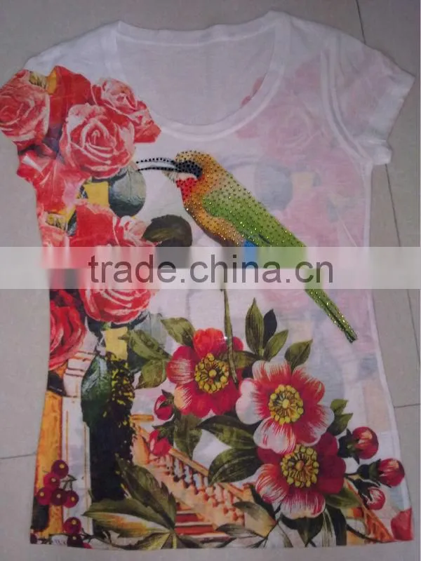 women's sublimation-printing short sleeve T-shirt with crystal