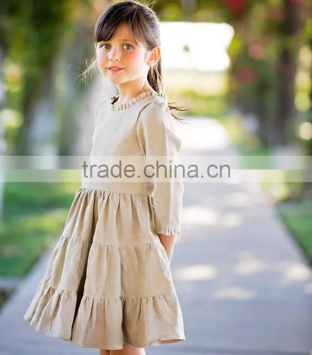 Simple Lovely 2017 Baby Girl Party Dress Children Frocks Designs Linen Dress Baby Girl Clothes