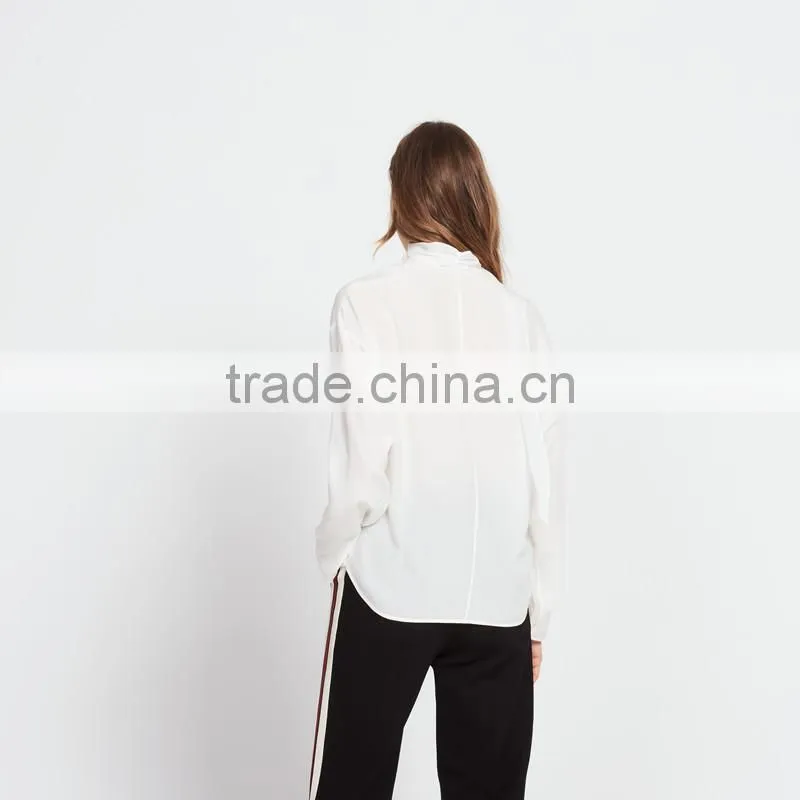 NEWEST DESIGN nice fastening at the collar women V-neck and long sleeve blouse