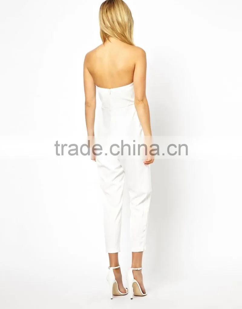 Wholesale latest design white bandeau 7/8 tailored jumpsuit for summer
