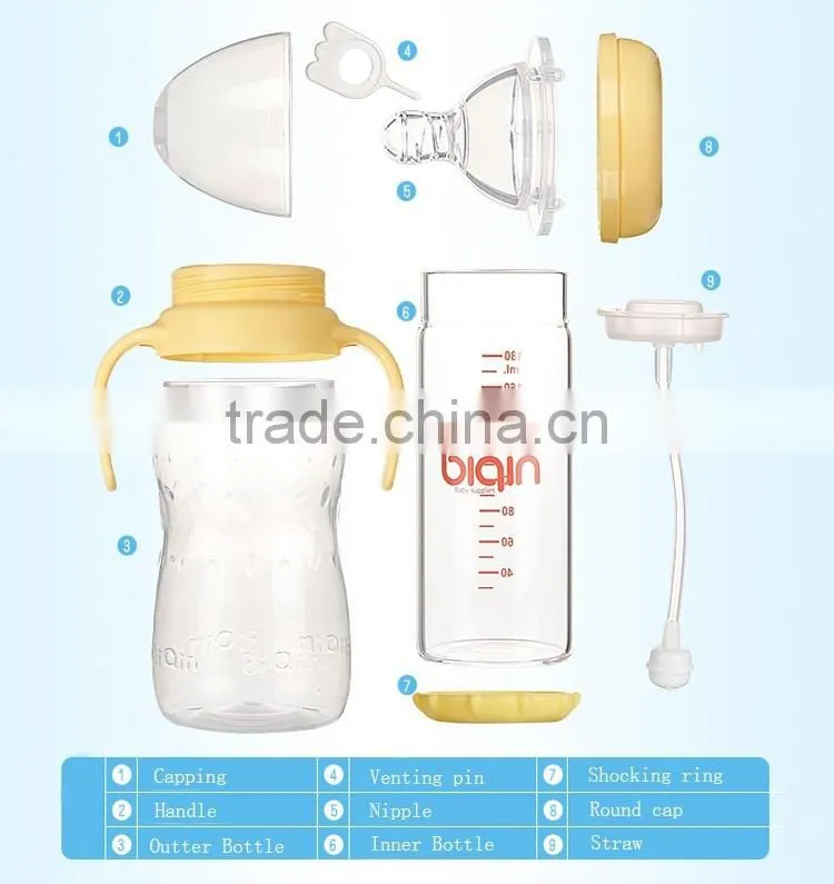 Eco-friendly wide neck baby feeding vacuum bottle with handle
