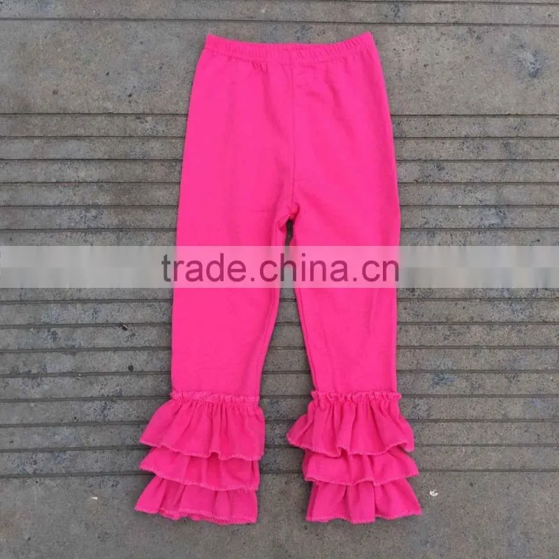 Wholesale girls ruffle pants baby girls cotton solid icing pants with ruffles