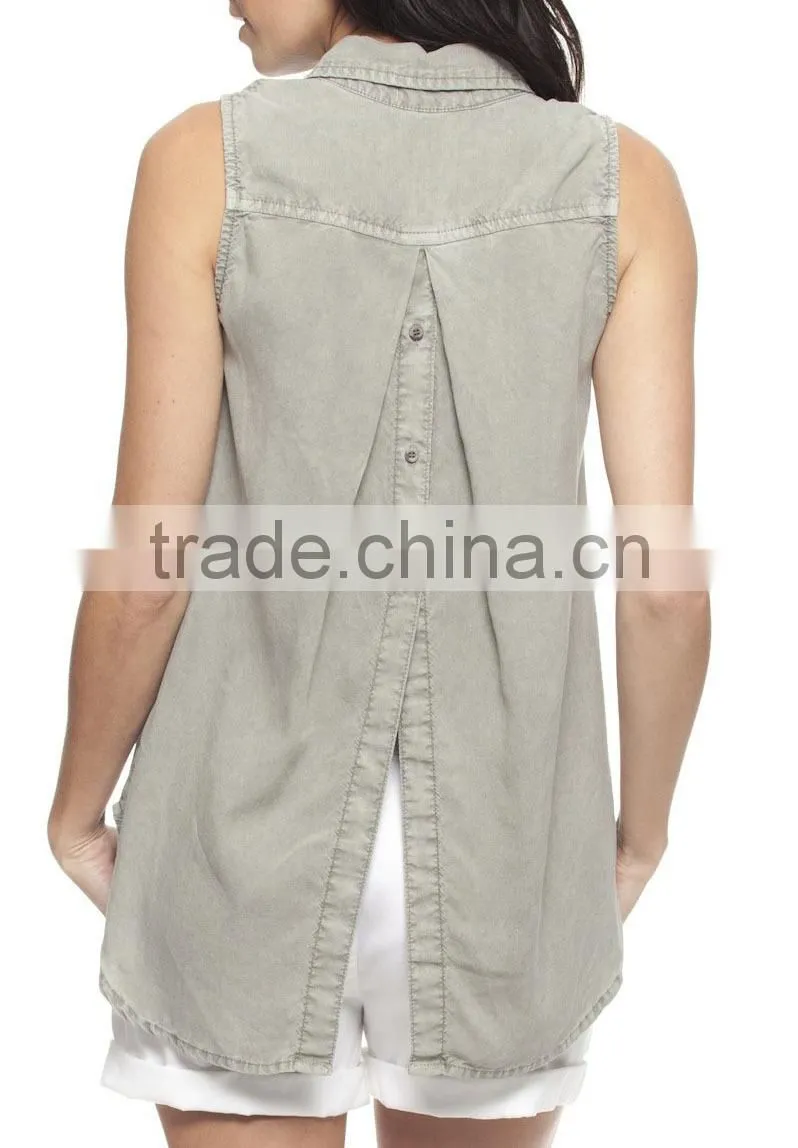 2015 Sleeveless Button Back Shirt latest design beach apparel womens fashion tops
