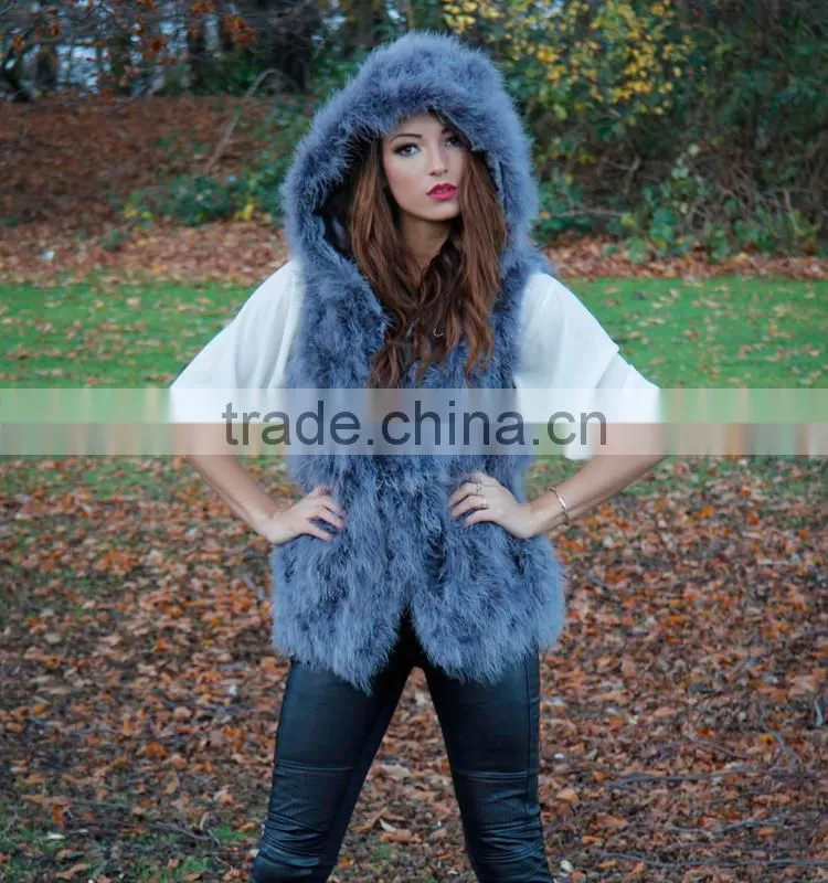 SJ007-01 Hot Sale Hooded Real Feather Clothes for Woman
