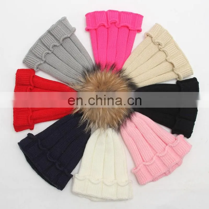 Crochet pom pom hats kids child knitted winter hats with large poms