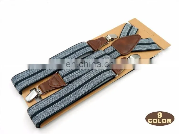 Fashion brand 3 clips men's suspenders adult striped suspenders