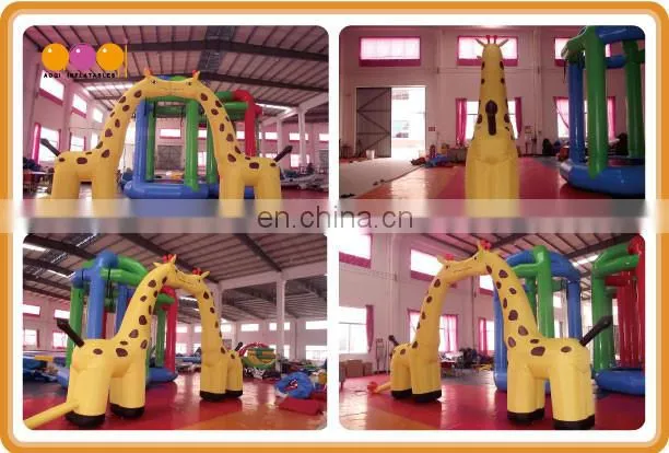 Inflatable kissing giraffe entrance arch for outdoor event