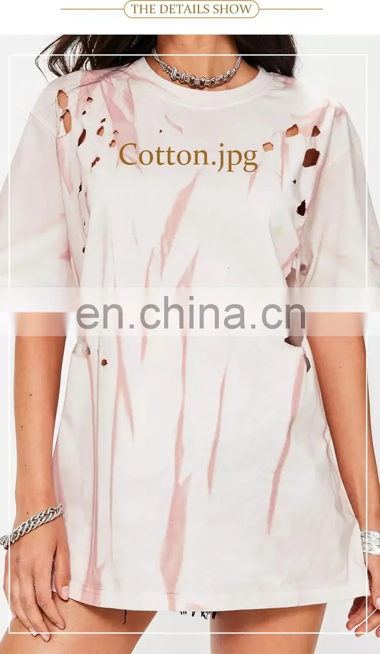 pink summer distressed washed short sleeve women t shirt