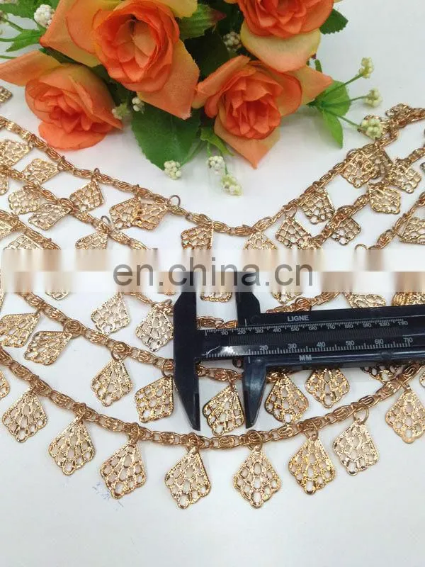 hot sell drop crystal gold color metal chain trimming sew on clothing bags or shoes garment accessories