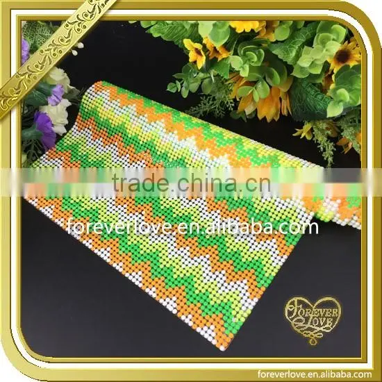 Hot fix glue colorful heat transfer crystal mesh fabric rhinestone sheet FHRM-063