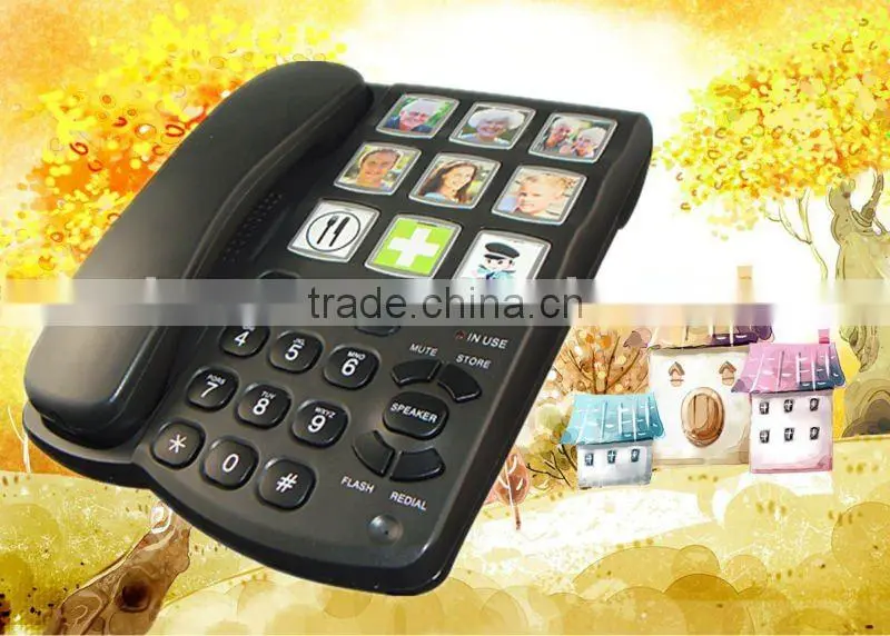 big button landline phone with cartoon family picture