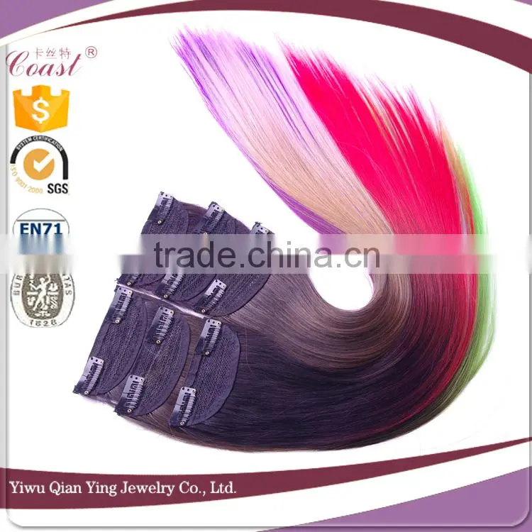 fashion ombre straight synthetic fiber two tone color easy clips hair extension