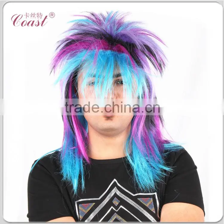 rock star funny synthetic streak hair color punk wig