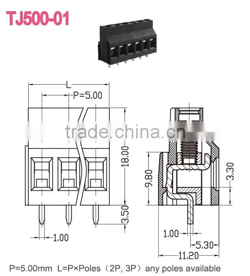 Pitch 5.0mm PCB Euro Screw Terminal Blocks With Raising Clamp