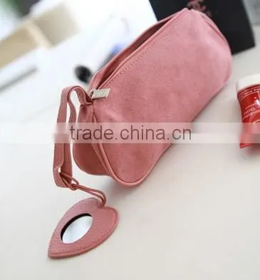 Practical suede fabric cosmetic bag with outside mirror